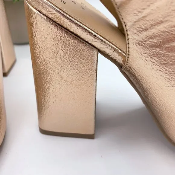 METALLIC GOLD BLOCK HEEL SLINGBACK HEELS - 7.5 - Picture 7 of 9